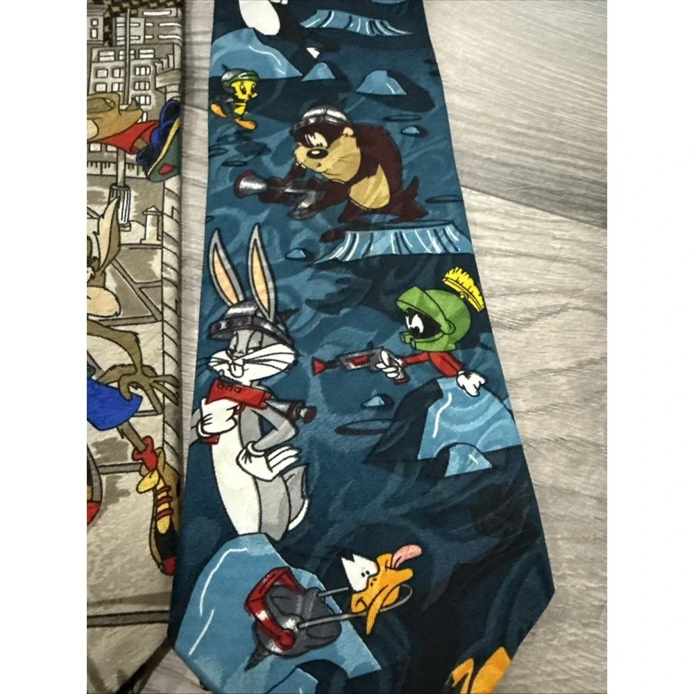 Looney Tunes Men's Neck Ties 1990s Warner Brothers Lot Of 3 Tweety, Bugs Etc